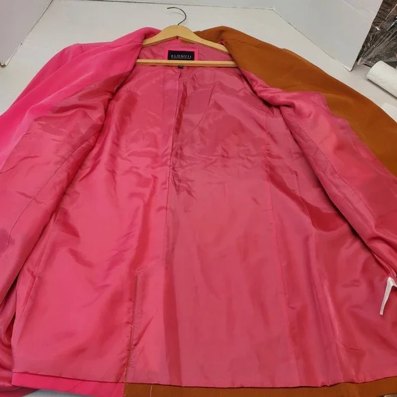 ELOQUII Colorblock Blazer Jacket Pink Brown Two Tone Oversized Womens Size 26